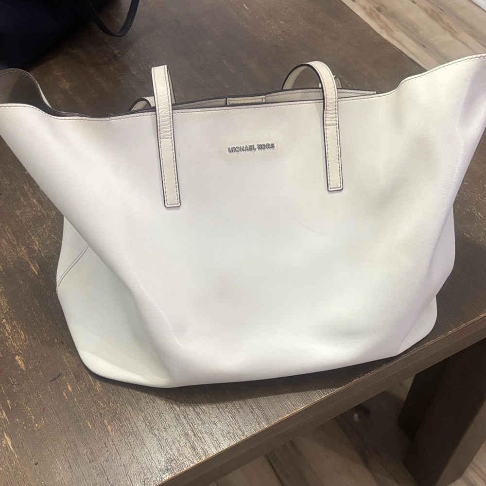 Extra Large Michael Kors White Leather Tote Bag